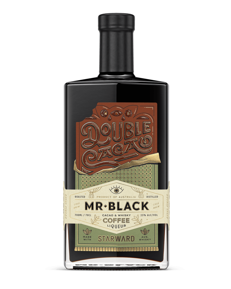 rectangular glass bottle black coffee liqueur liquid chocolate label